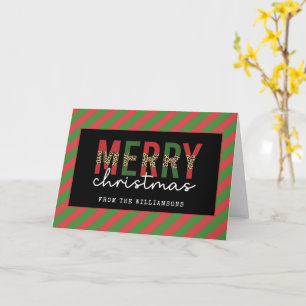 Tarjeta Navidad Moderna Estampado de Leopardo Rojo Verde R