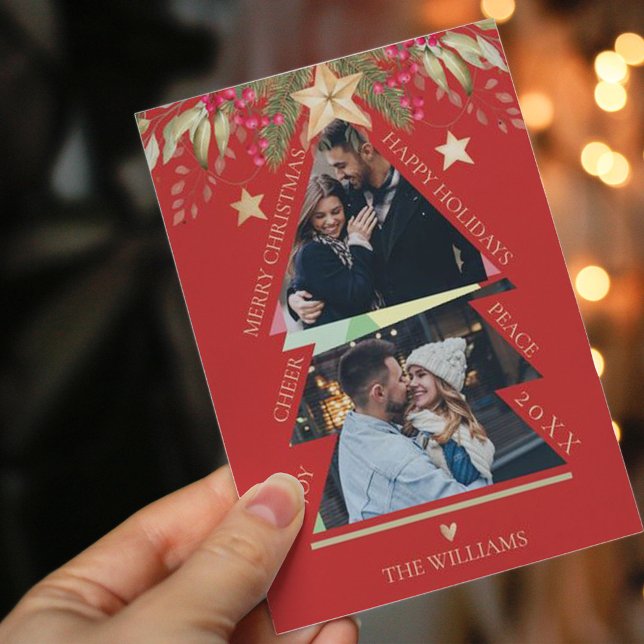 Tarjeta navidad multifoto de árbol rojo (Subido por el creador)