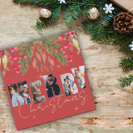 Tarjeta navidad multifoto roja de oro