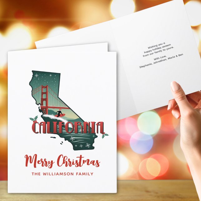 Tarjeta navidad navideña California State Holiday  (Add text & Family name to personalize.  Matching items available in collection)
