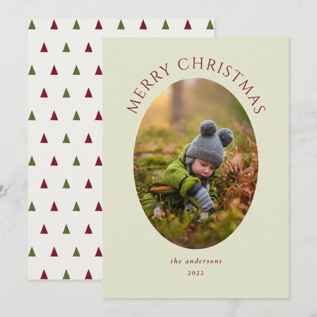 Tarjeta navidad navideña de festividad verde (Anverso / Reverso)