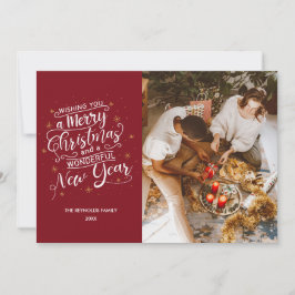 Tarjeta navidad navideña de fotos de familia roja