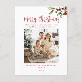 Tarjeta navidad navideña de fotos de familia roja
