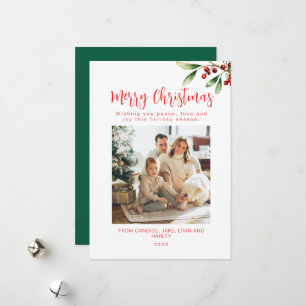 Tarjeta navidad navideña de fotos de familia roja