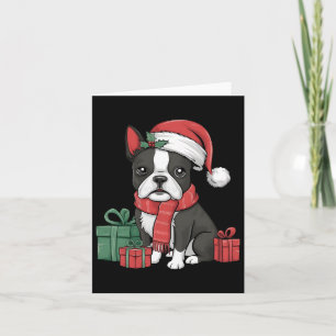 Tarjeta Navidad navideña Santa Hat Boston Terrier Dog Chri
