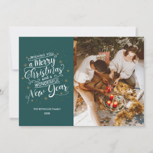 Tarjeta navidad navideña Verde azulada fotográfica