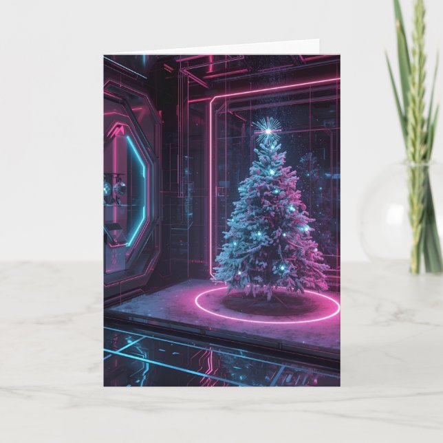 Tarjeta Navidad Neon Futurista (Anverso)