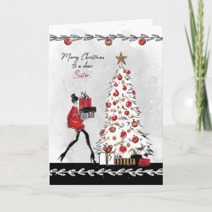 Tarjeta Navidad para hermana dama moderna y elegante