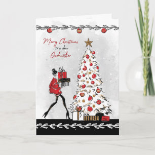 Tarjeta Navidad para la madrina dama elegante