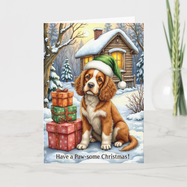 Tarjeta Navidad Paw-some – American Water Spaniel (Anverso)