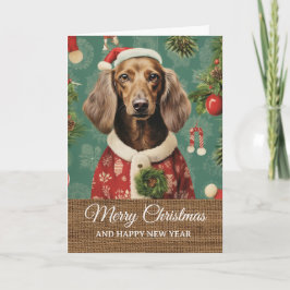 Tarjeta Navidad Perro Divertido con Disfraz Vintage 