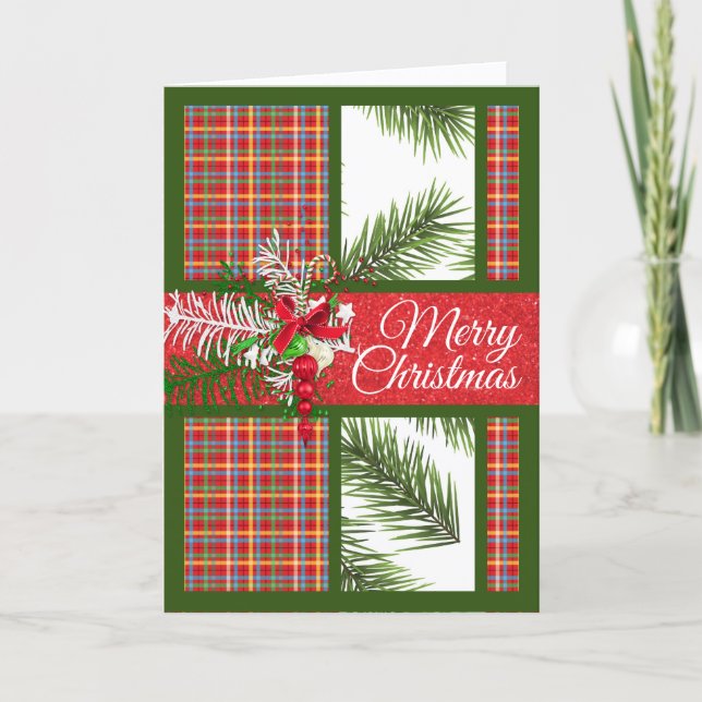 Tarjeta Navidad Personalizada Brillante y Colorida Doble (Anverso)