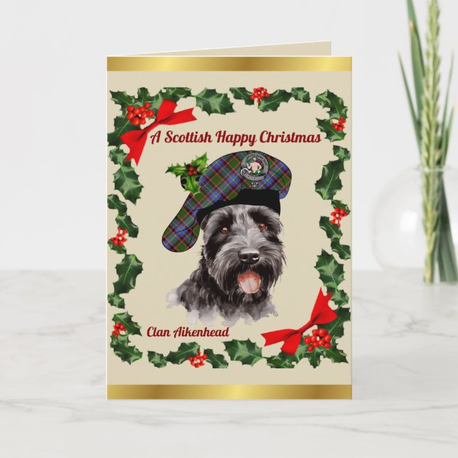 Tarjeta Navidad personalizada de Aikenhead Scottie Dog (Anverso)