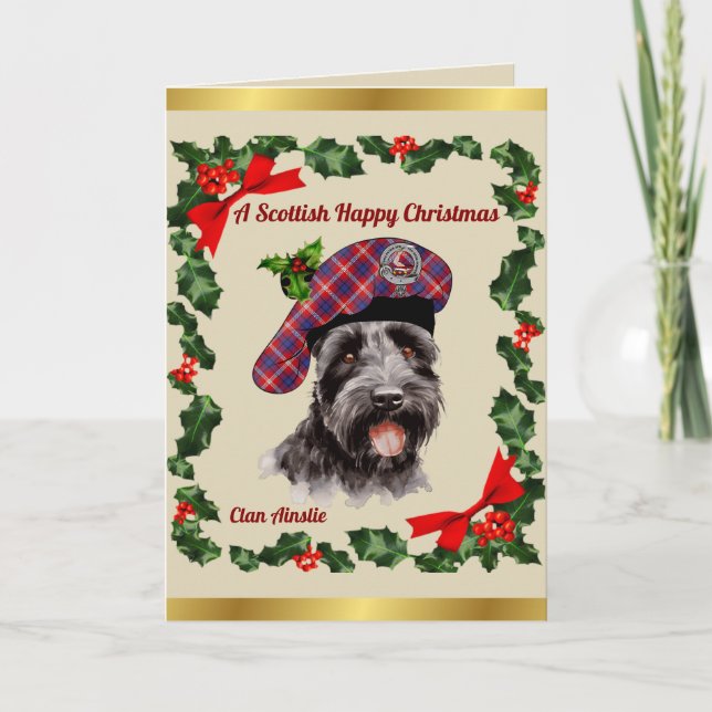 Tarjeta Navidad personalizada de Ainslie Scottie Dog (Anverso)