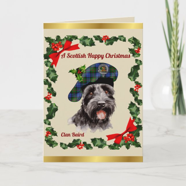 Tarjeta Navidad personalizada de Baird Scottie Dog (Anverso)