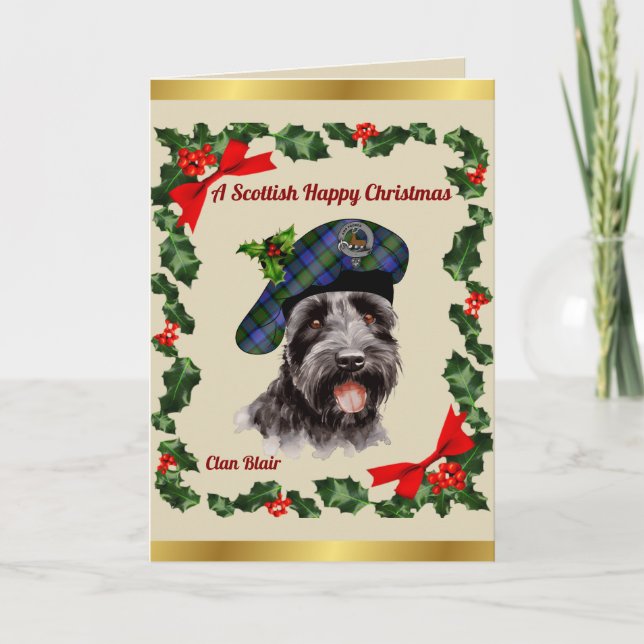 Tarjeta Navidad personalizada de Blair Scottie Dog (Anverso)