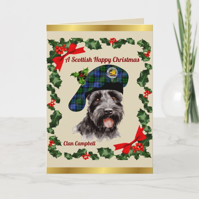Tarjeta Navidad personalizada de Campbell Scottie Dog (Anverso)