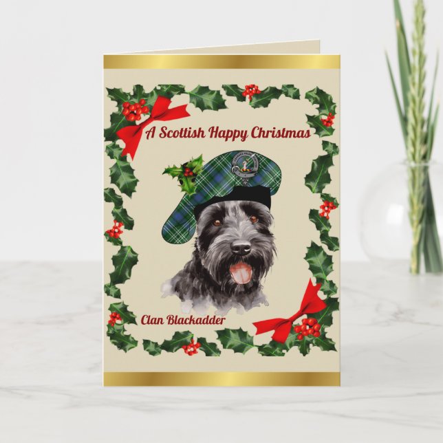Tarjeta Navidad personalizada de perro escocés negro (Anverso)