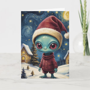 Tarjeta Navidad Personalizada Noche Estrellada Retro Alien
