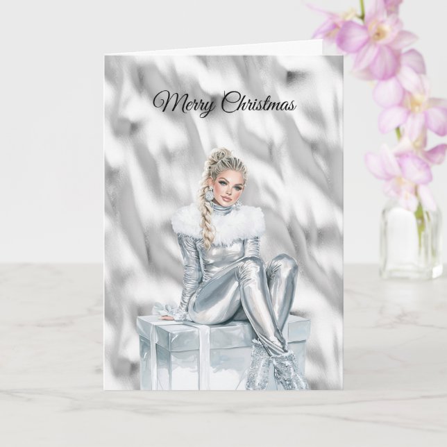 Tarjeta Navidad Plateada Glam Blond (Orquídea)