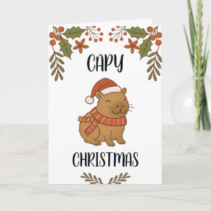 Tarjeta Navidad Pun Capybara Dibujado a Mano Lindo Persona