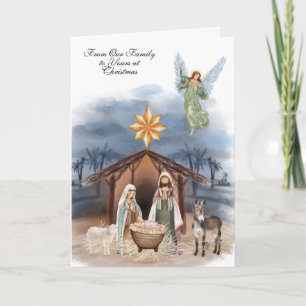 Tarjeta Navidad Religiosa Jesús María José Acuarela
