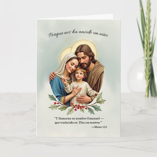Tarjeta Navidad Religiosa La Sagrada Familia y Dios (Anverso)