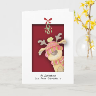 Tarjeta Navidad Reno Adorable Con Muérdago