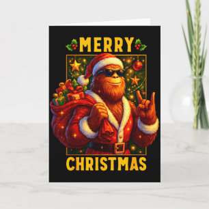 Tarjeta Navidad Retro Alegre Santa Bigfoot Sasquatch Diver