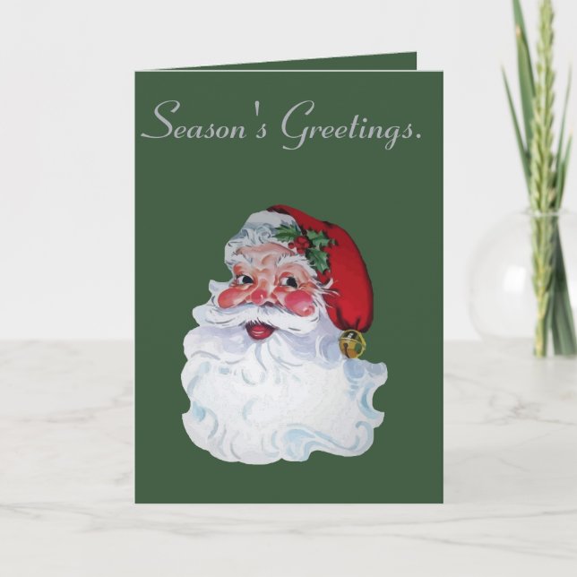 Tarjeta Navidad Retro Vintage Alegre Papá Noel (Anverso)