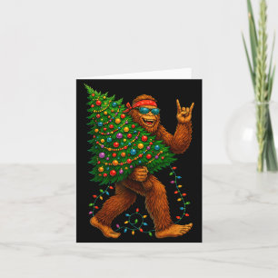 Tarjeta Navidad Rockin Bigfoot Llevando Árbol Divertida Na