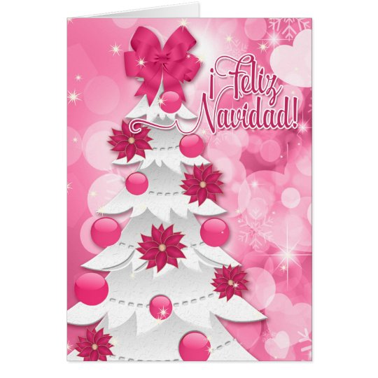 Tarjeta Navidad rosado del Poinsettia de Feliz Navidad del