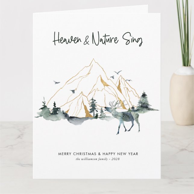 Tarjeta Navidad Rústica Acuarela Una Foto Bosque (Anverso)