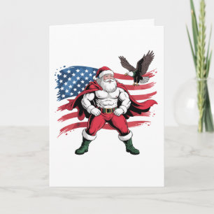 Tarjeta Navidad Santa Bandera Americana Águila Patriótico 