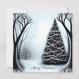 Tarjeta Navidad Simple y Elegante en Blanco y Negro con un