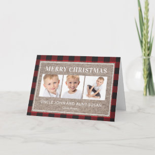 Tarjeta Navidad Tía Tío Rojo Negro Bufalo Cuadros 3 Foto