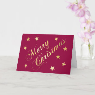 Tarjeta Navidad Tonos Dorados Estrellas Burdeos Elegante
