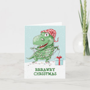 Tarjeta Navidad Tonta Dinosaurio Fiesta
