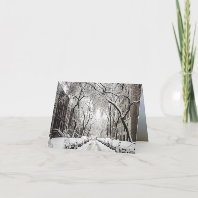 Tarjeta Navidad urbana con nieve en Brooklyn NY (Anverso)