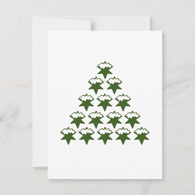 Tarjeta Navidad Verde Nieve Estrellas Árbol blanco (Anverso)