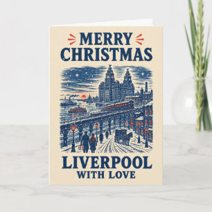 Tarjeta Navidad Vintage Liverpool Edificio Liver Nieve