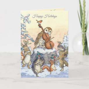 Tarjeta Navidad Vintage Molly Brett Animales Bailando
