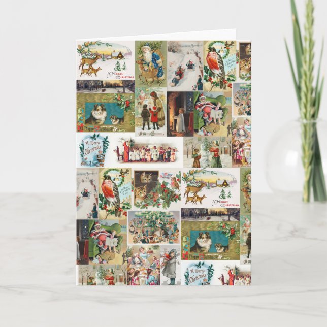 Tarjeta Navidad vintage Navidad Collage Xmas (Anverso)