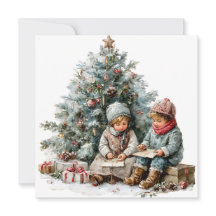 Navidad Vintage Niños Acuarela