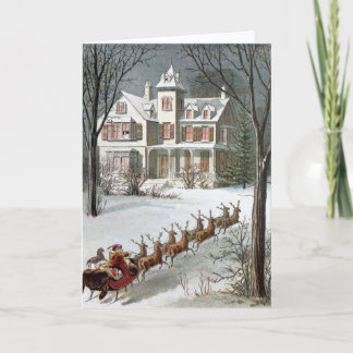 Tarjeta Navidad Vintage, San Nicolás con Reno