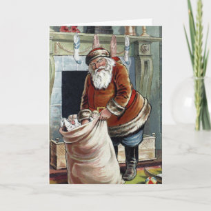 Tarjeta Navidad Vintage, San Nicolás junto a la Chimenea
