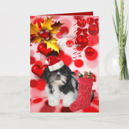 Tarjeta Navidad Xmas Perro Shitzu Cachorro Sombrer
