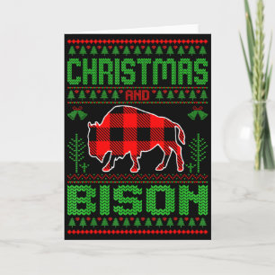 Tarjeta Navidad y Bisonte Fiestas de Navidad Suéter Feo de