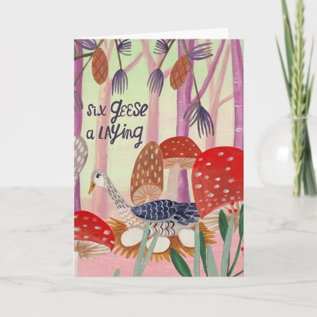 Tarjeta Navidades 12 días de Navidades Seis Geese Laying (Anverso)
