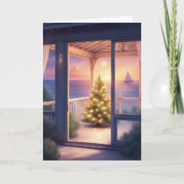 Tarjeta Navidades a la orilla del mar resplandecen